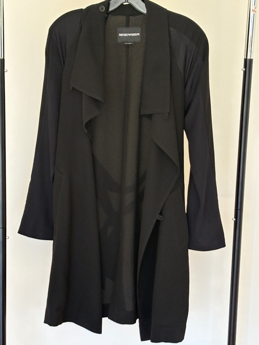 Emporio Armani Black Draped Waterfall Belted Long Coat